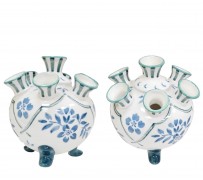 Ваза интерьерная "Тюльпанница" с зелено-голубым орнаментом